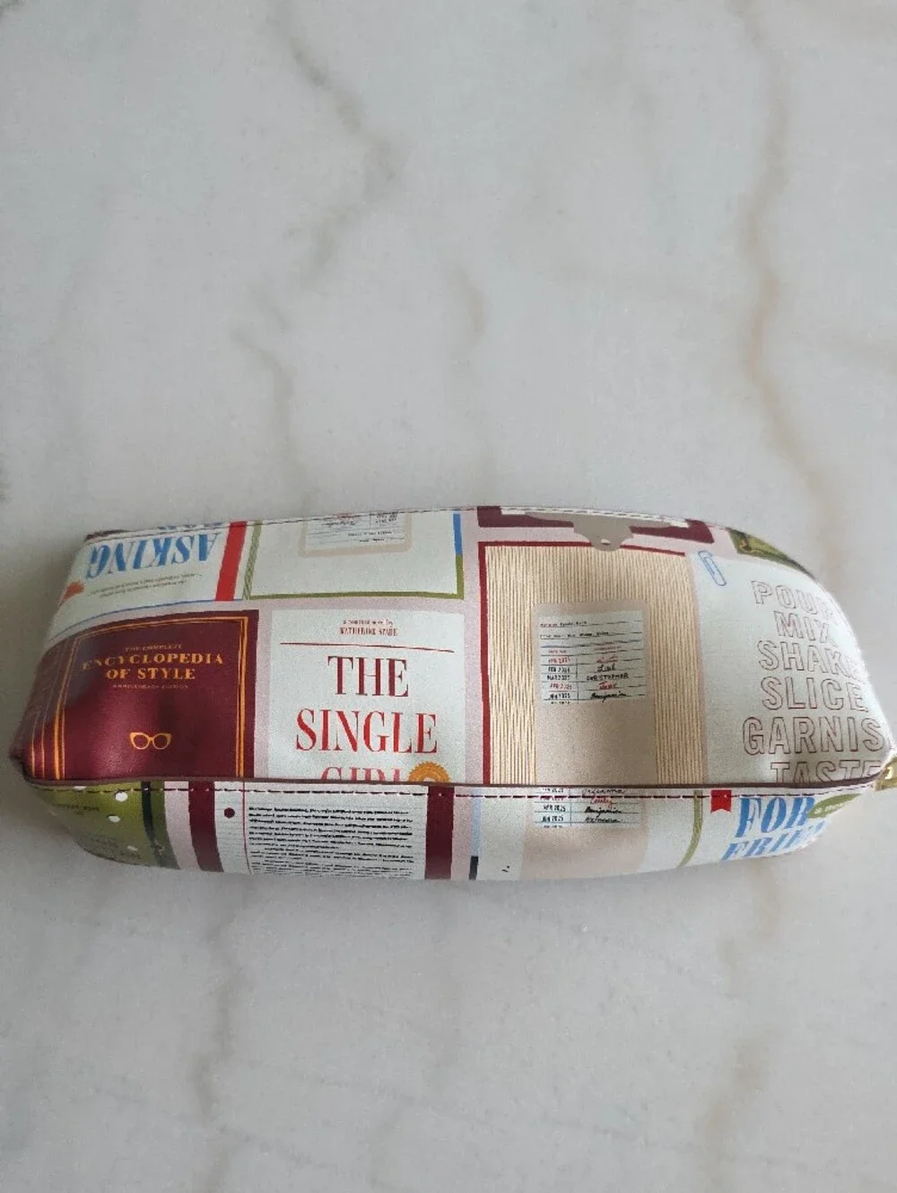 kate spade multicolor printed pencil case in cream, blue, green and burgundy